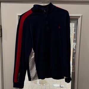Navy Polo Ralph Lauren Half-Zip Pullover with Red Stripe